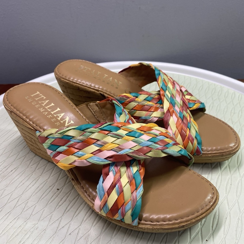 Italian Shoemakers Womens Multicolored Woven‎ Wedge Sandals Sz.6.5 US